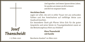 Anzeige von Josef Thanscheid von  Schaufenster/Blickpunkt 