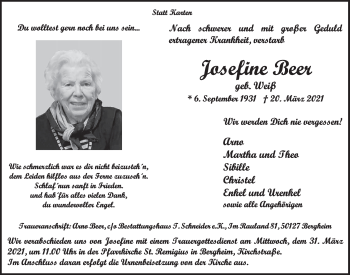 Anzeige von Josefine Beer von  Werbepost 