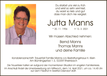 Anzeige von Jutta Manns von  Schaufenster/Blickpunkt 