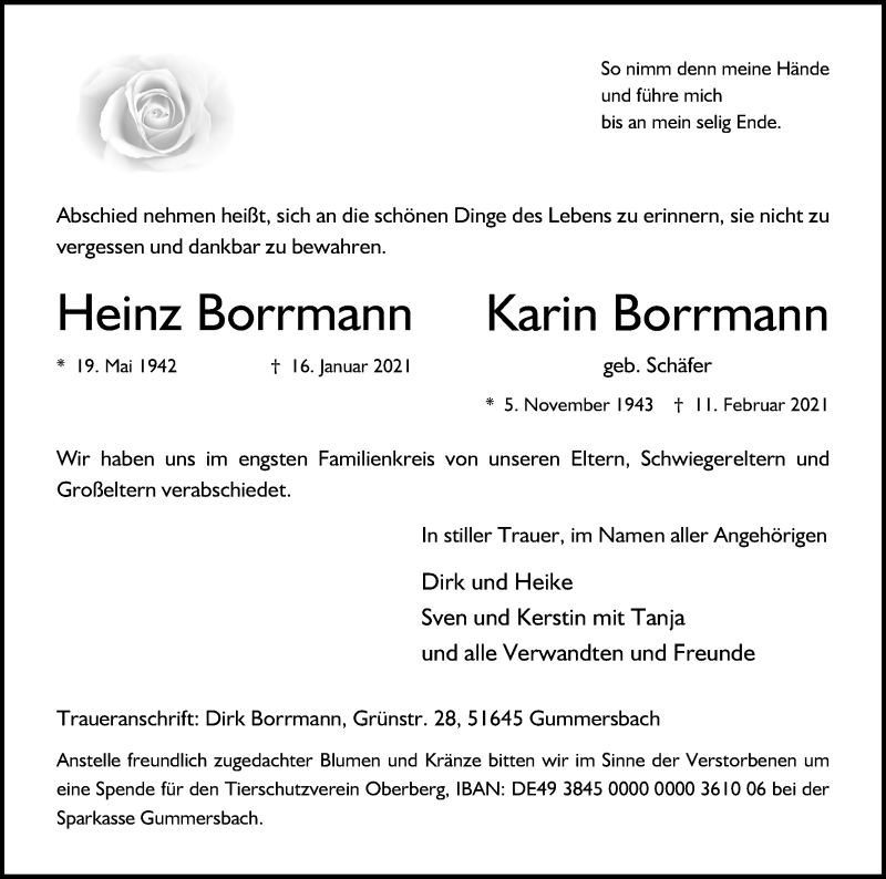  Traueranzeige für Karin Borrmann vom 06.03.2021 aus Kölner Stadt-Anzeiger / Kölnische Rundschau / Express