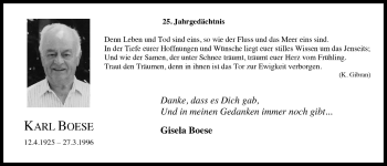 Anzeige von Karl Boese von  Lokale Informationen 
