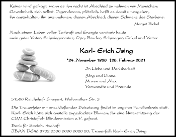 Anzeige von Karl-Erich Ising von Kölner Stadt-Anzeiger / Kölnische Rundschau / Express