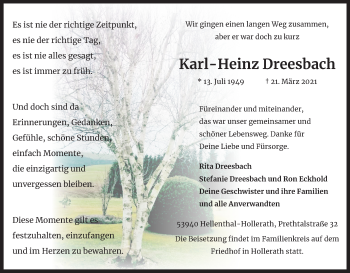 Anzeige von Karl-Heinz Dreesbach von Kölner Stadt-Anzeiger / Kölnische Rundschau / Express