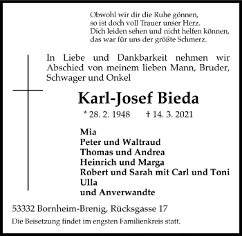 Anzeige von Karl-Josef Bieda von  Schaufenster/Blickpunkt 