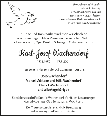 Anzeige von Karl-Josef Wachendorf von  Schaufenster/Blickpunkt 