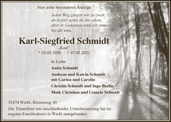 Anzeige von Karl-Siegfried Schmidt von  Anzeigen Echo 