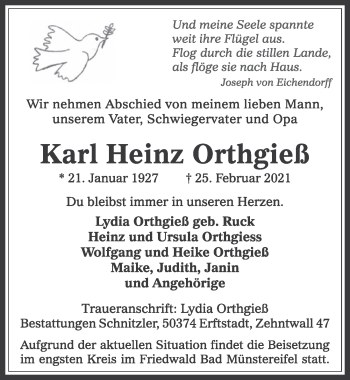Anzeige von Karl Heinz Orthgieß von  Werbepost 