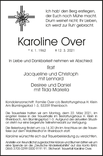 Anzeige von Karoline Over von  Schaufenster/Blickpunkt 