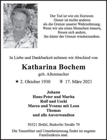 Anzeige von Katharina Bochem von  Schlossbote/Werbekurier 