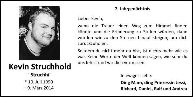  Traueranzeige für Kevin Struchhold vom 05.03.2021 aus  Kölner Wochenspiegel 