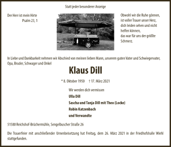 Anzeige von Klaus Dill von  Anzeigen Echo 