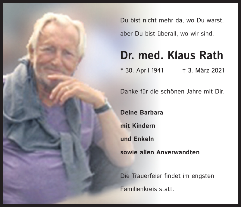  Traueranzeige für Klaus Rath vom 13.03.2021 aus Kölner Stadt-Anzeiger / Kölnische Rundschau / Express