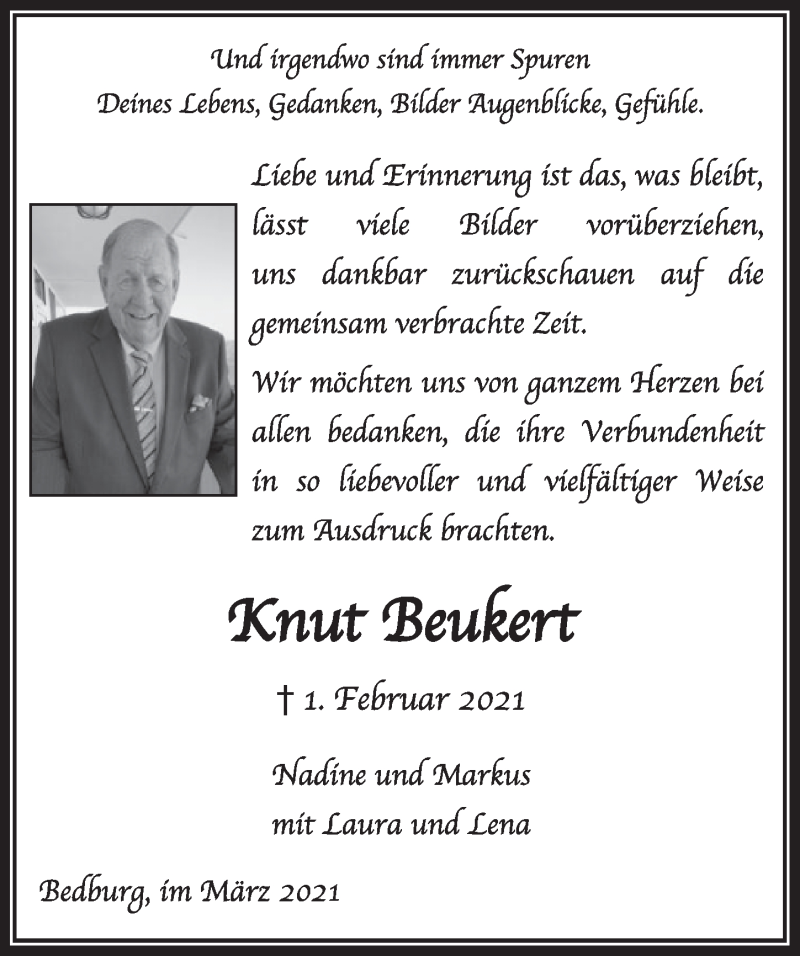  Traueranzeige für Knut Beukert vom 12.03.2021 aus  Werbepost 