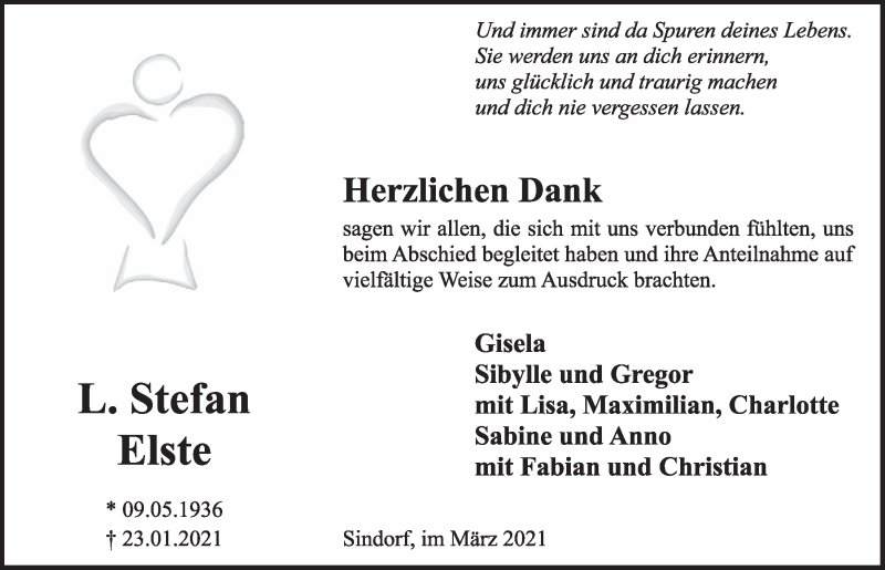  Traueranzeige für L. Stefan Elste vom 12.03.2021 aus  Werbepost 