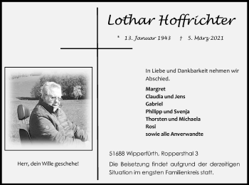 Anzeige von Lothar Hoffrichter von Kölner Stadt-Anzeiger / Kölnische Rundschau / Express
