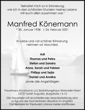 Anzeige von Manfred Könemann von  Extra Blatt 