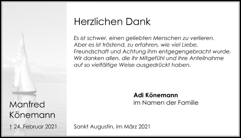  Traueranzeige für Manfred Könemann vom 19.03.2021 aus  Extra Blatt 