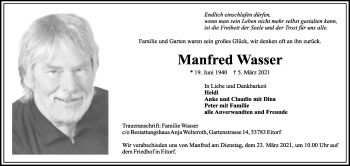 Anzeige von Manfred Wasser von Kölner Stadt-Anzeiger / Kölnische Rundschau / Express