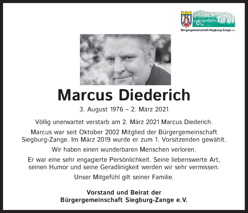  Traueranzeige für Marcus Diederich vom 06.03.2021 aus Kölner Stadt-Anzeiger / Kölnische Rundschau / Express