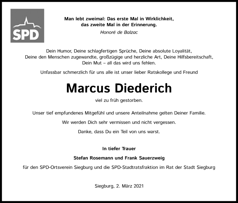  Traueranzeige für Marcus Diederich vom 06.03.2021 aus Kölner Stadt-Anzeiger / Kölnische Rundschau / Express