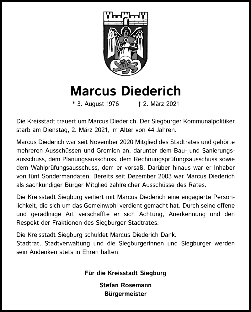  Traueranzeige für Marcus Diederich vom 06.03.2021 aus Kölner Stadt-Anzeiger / Kölnische Rundschau / Express