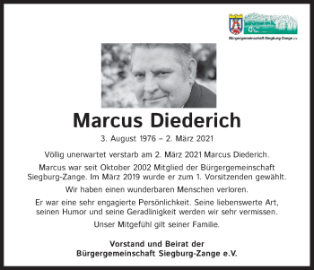 Anzeige von Marcus Diederich von Kölner Stadt-Anzeiger / Kölnische Rundschau / Express