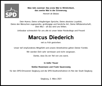 Anzeige von Marcus Diederich von Kölner Stadt-Anzeiger / Kölnische Rundschau / Express