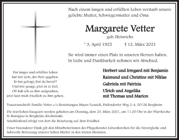 Anzeige von Margarete Vetter von  Werbepost 