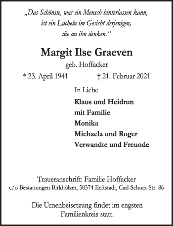 Anzeige von Margit Ilse Graeven von  Schlossbote/Werbekurier 