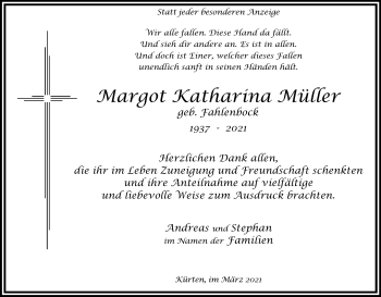 Anzeige von Margot Katharina Müller von Kölner Stadt-Anzeiger / Kölnische Rundschau / Express