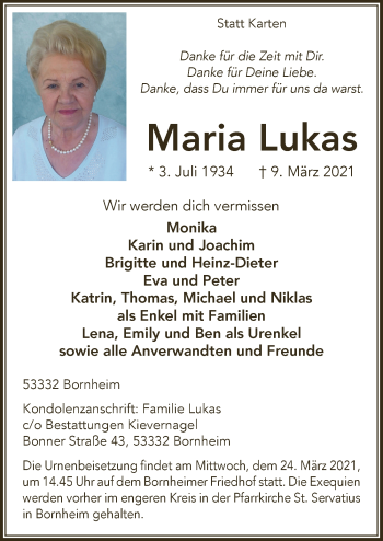 Anzeige von Maria Lukas von  Schaufenster/Blickpunkt 