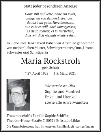 Anzeige von Maria Rockstroh von  Wochenende 