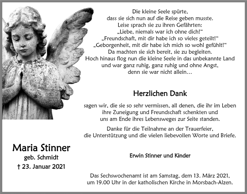  Traueranzeige für Maria Stinner vom 05.03.2021 aus  Lokalanzeiger 