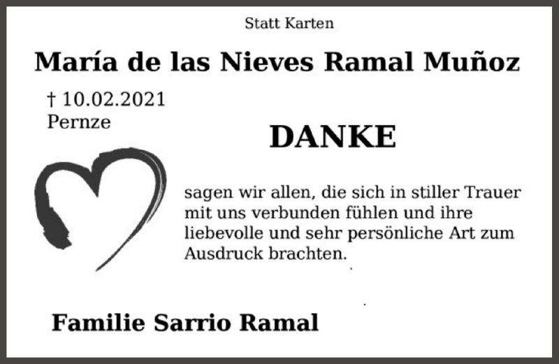  Traueranzeige für Maria de las Nieves Ramal Munoz vom 19.03.2021 aus  Anzeigen Echo 