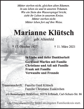 Anzeige von Marianne Klütsch von  Schlossbote/Werbekurier  Werbepost 