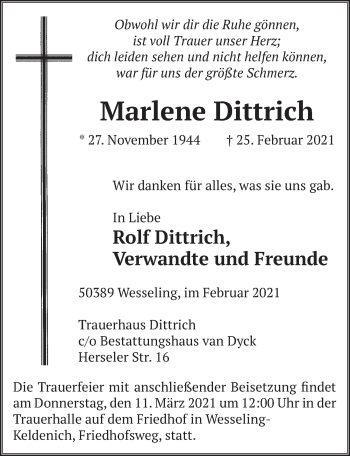 Anzeige von Marlene Dittrich von  Werbepost 