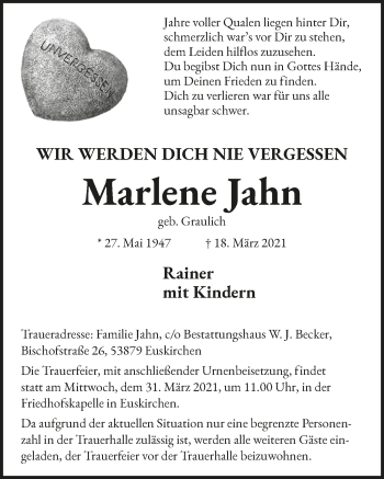 Anzeige von Marlene Jahn von  Blickpunkt Euskirchen 