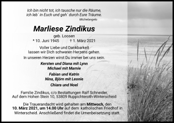 Anzeige von Marliese Zindikus von Kölner Stadt-Anzeiger / Kölnische Rundschau / Express