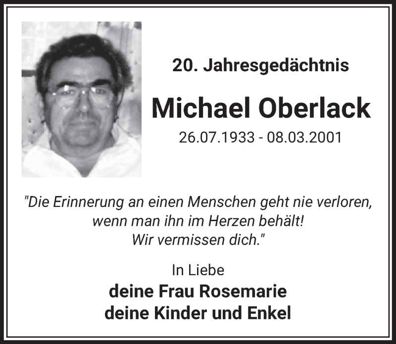  Traueranzeige für Michael Oberlack vom 05.03.2021 aus  Wochenende 