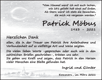 Anzeige von Patrick Möbus von  Wochenende 