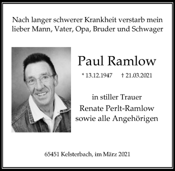Anzeige von Paul Ramlow von  Anzeigen Echo 