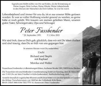 Anzeige von Peter Fassbender von Kölner Stadt-Anzeiger / Kölnische Rundschau / Express