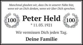 Anzeige von Peter Held von  Schlossbote/Werbekurier 