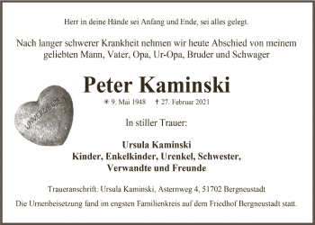 Anzeige von Peter Kaminski von  Anzeigen Echo 