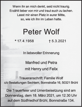 Anzeige von Peter Wolf von  Schlossbote/Werbekurier 