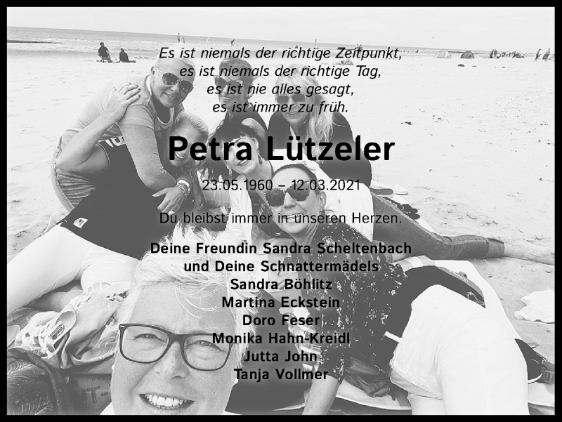  Traueranzeige für Petra Lützeler vom 20.03.2021 aus Kölner Stadt-Anzeiger / Kölnische Rundschau / Express