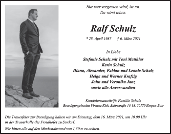 Anzeige von Ralf Schulz von  Werbepost 