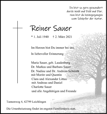 Anzeige von Reiner Sauer von Kölner Stadt-Anzeiger / Kölnische Rundschau / Express