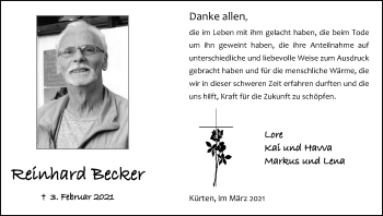 Anzeige von Reinhard Becker von Kölner Stadt-Anzeiger / Kölnische Rundschau / Express
