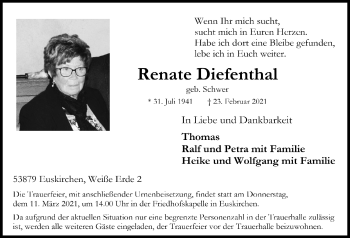 Anzeige von Renate Diefenthal von  Blickpunkt Euskirchen 